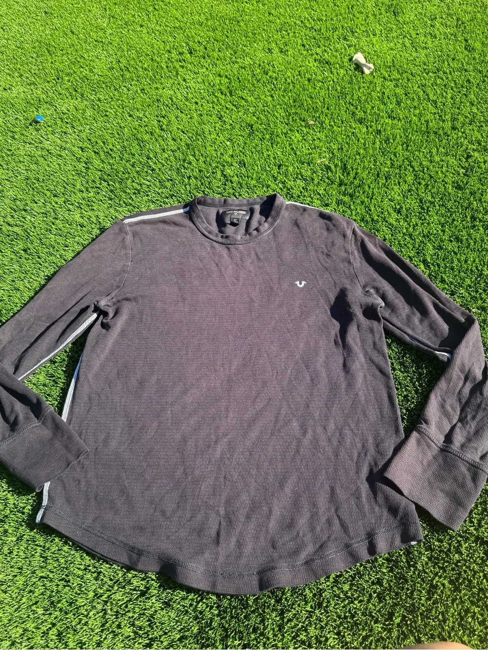 True Religion Men's Charcoal dark Gray/black thermal Long-Sleeve Crew Shirt